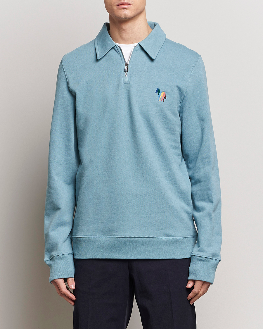 Heren | PS Paul Smith | PS Paul Smith | Cotton/Linen Zebra Half Zip Blue