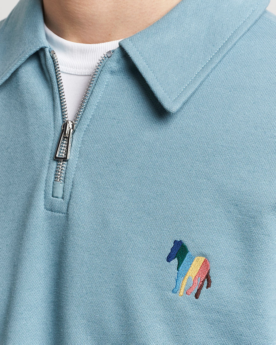 Heren | Truien | PS Paul Smith | Cotton/Linen Zebra Half Zip Blue
