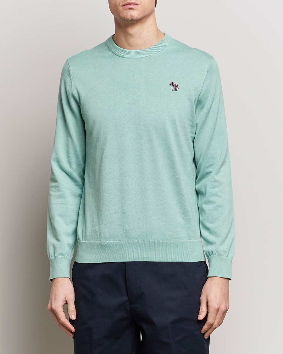 Heren | Best of British | PS Paul Smith | Zebra Cotton Knitted Sweater Mint Green