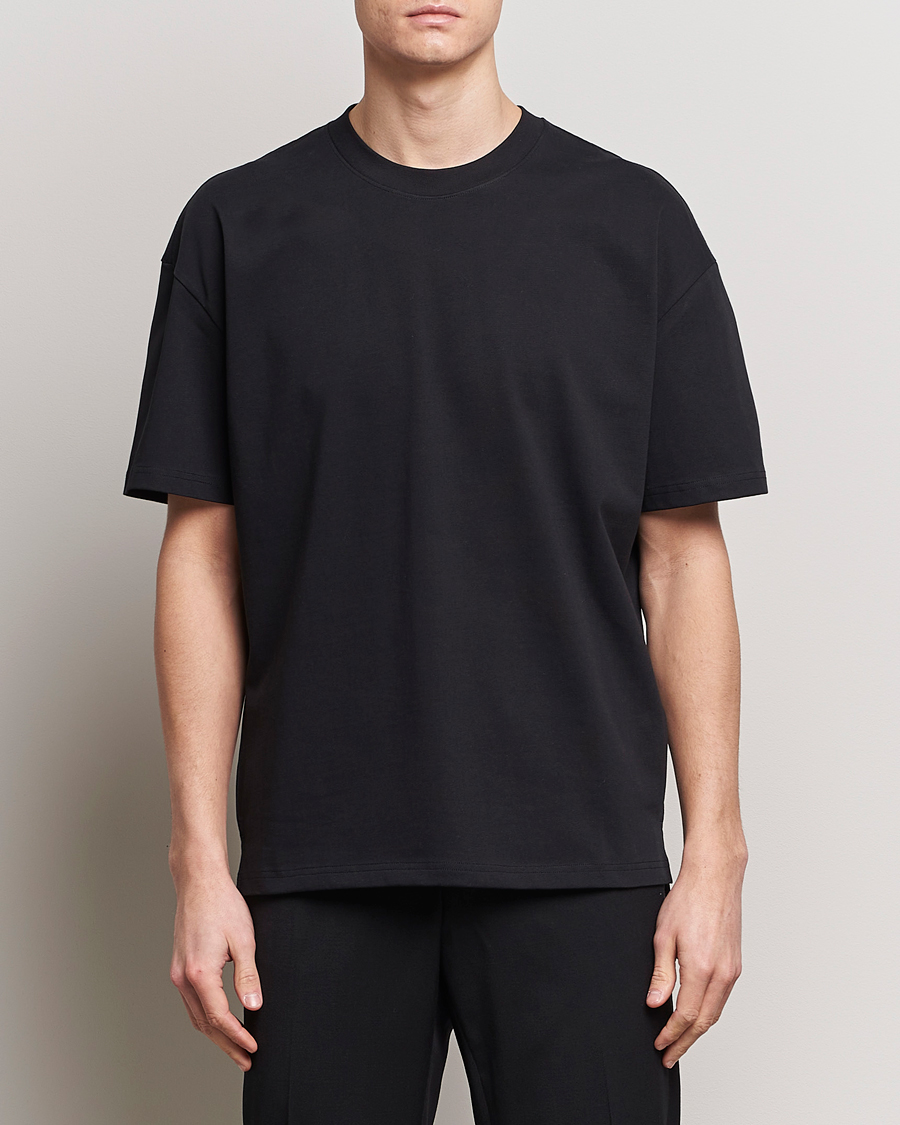 Heren | Zwarte T-shirts | Bread & Boxers | Textured Heavy Crew Neck T-Shirt Black