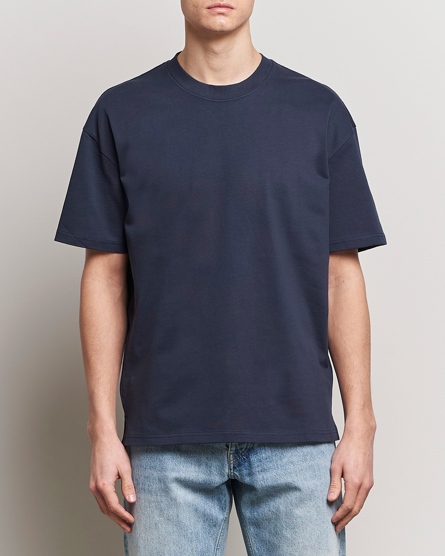 Heren | T-shirts | Bread & Boxers | Textured Heavy Crew Neck T-Shirt Navy Blue