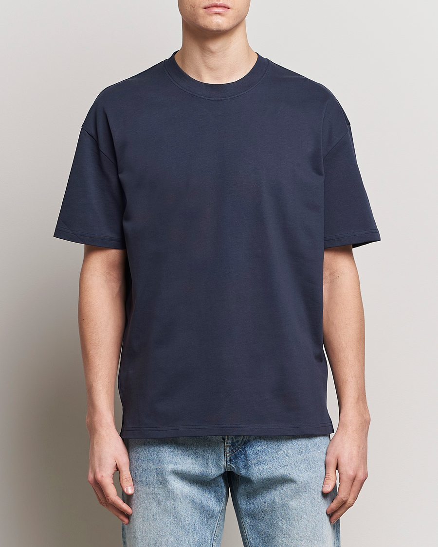 Heren | Bread & Boxers | Bread & Boxers | Textured Heavy Crew Neck T-Shirt Navy Blue