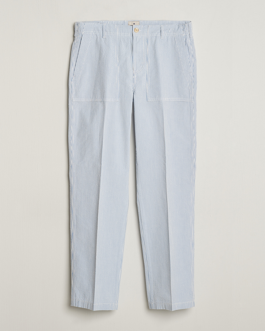 Heren | Broeken | Morris | Seersucker Summer Slacks Light Blue