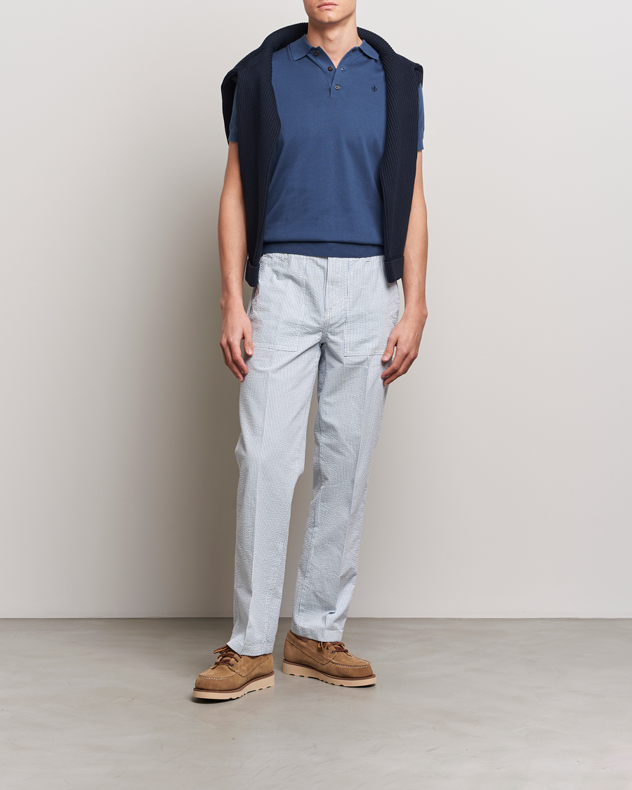 Heren | Broeken | Morris | Seersucker Summer Slacks Light Blue