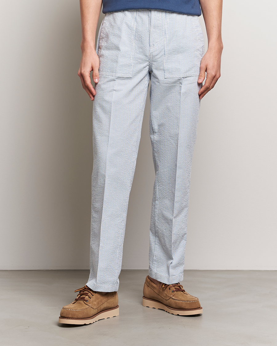 Heren | Formele broeken | Morris | Seersucker Summer Slacks Light Blue