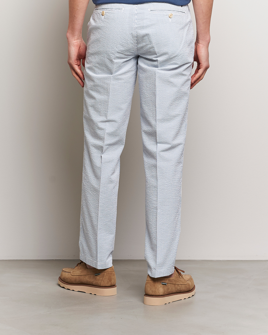 Heren | Broeken | Morris | Seersucker Summer Slacks Light Blue