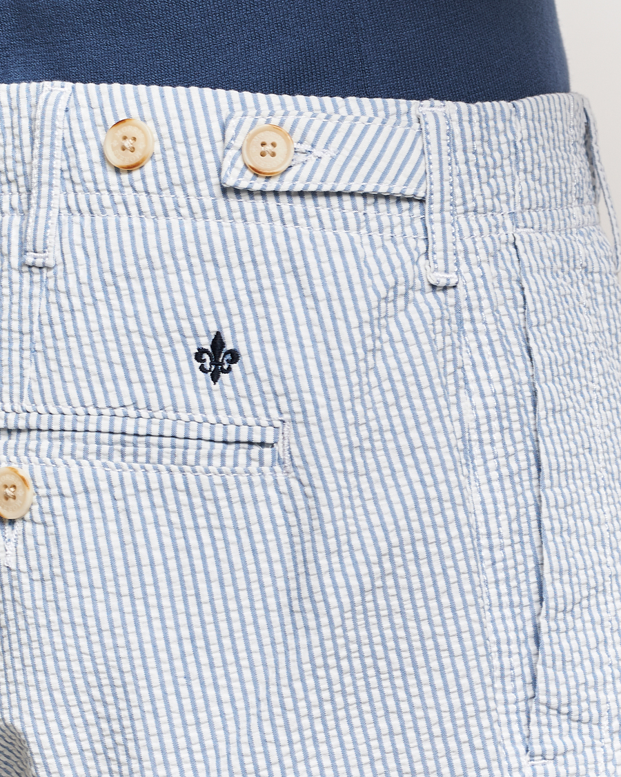 Heren | Broeken | Morris | Seersucker Summer Slacks Light Blue
