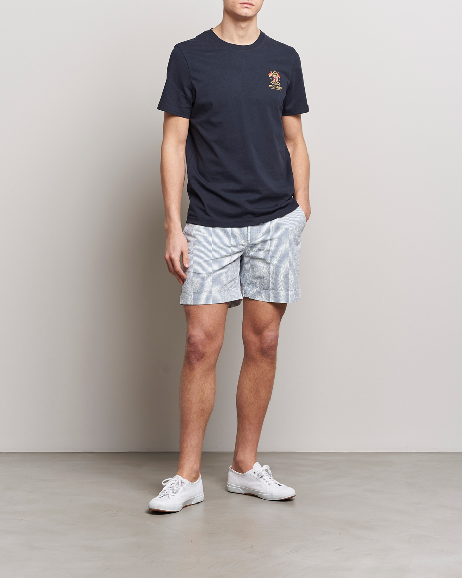 Heren | Korte broek | Morris | Seersucker Summer Shorts Light Blue
