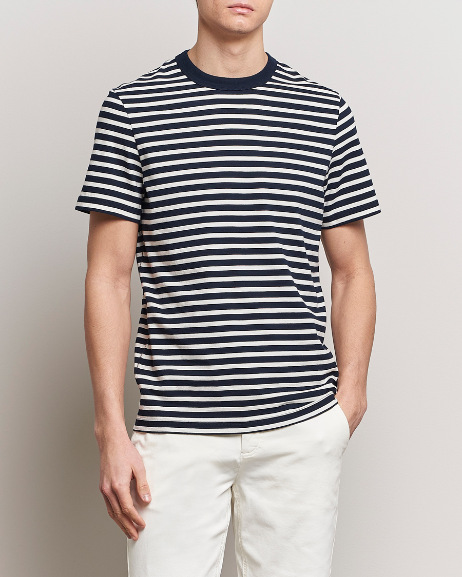 Heren | T-shirts | Morris | Durwin Stripe Crew Neck T-Shirt Old Blue