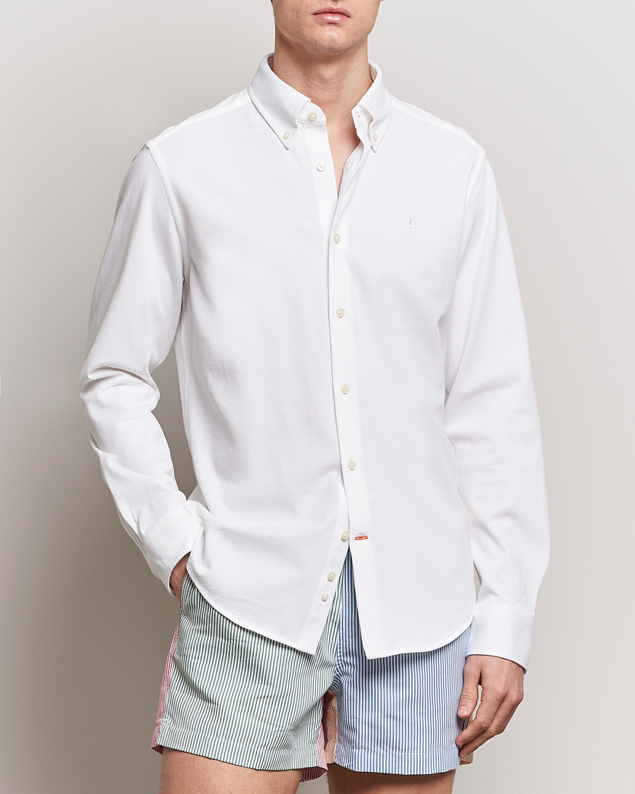 Heren | Poloshirts | Morris | Eddie Slim Fit Pique Shirt White