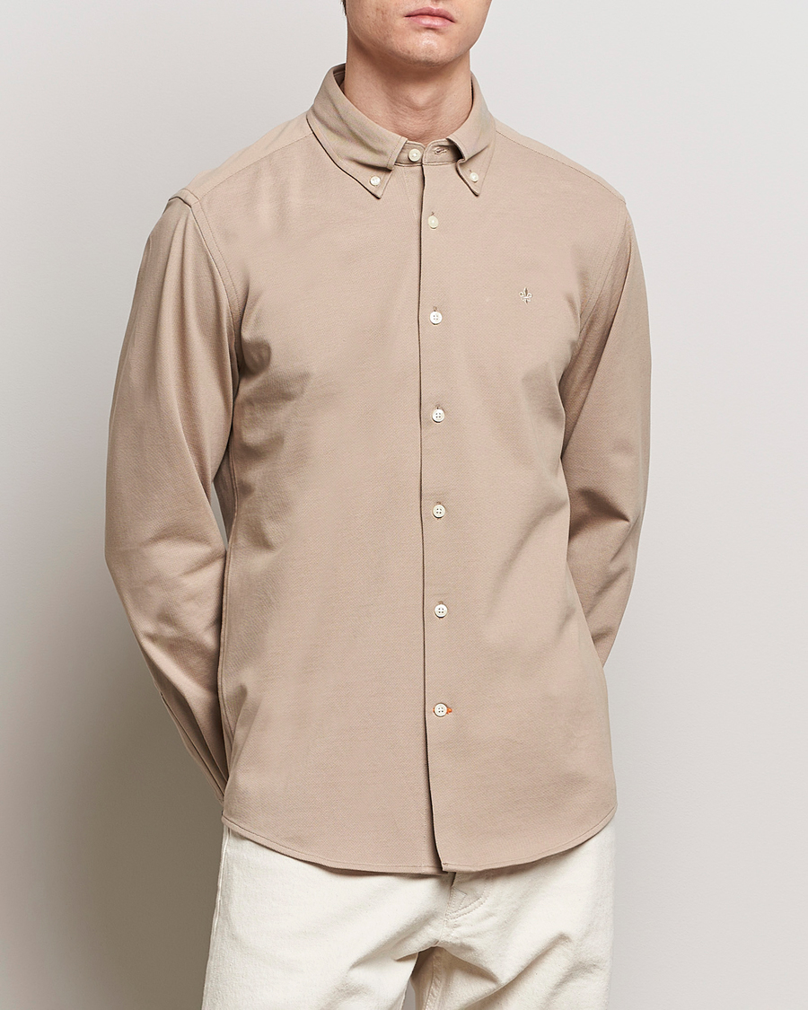 Heren | Casual | Morris | Eddie Slim Fit Pique Shirt Khaki