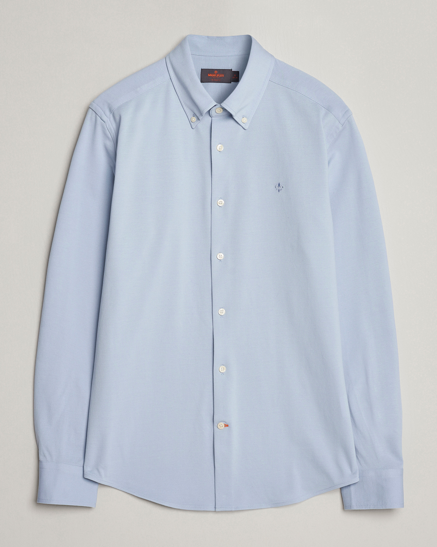 Heren | Overhemden | Morris | Eddie Slim Fit Pique Shirt Light Blue