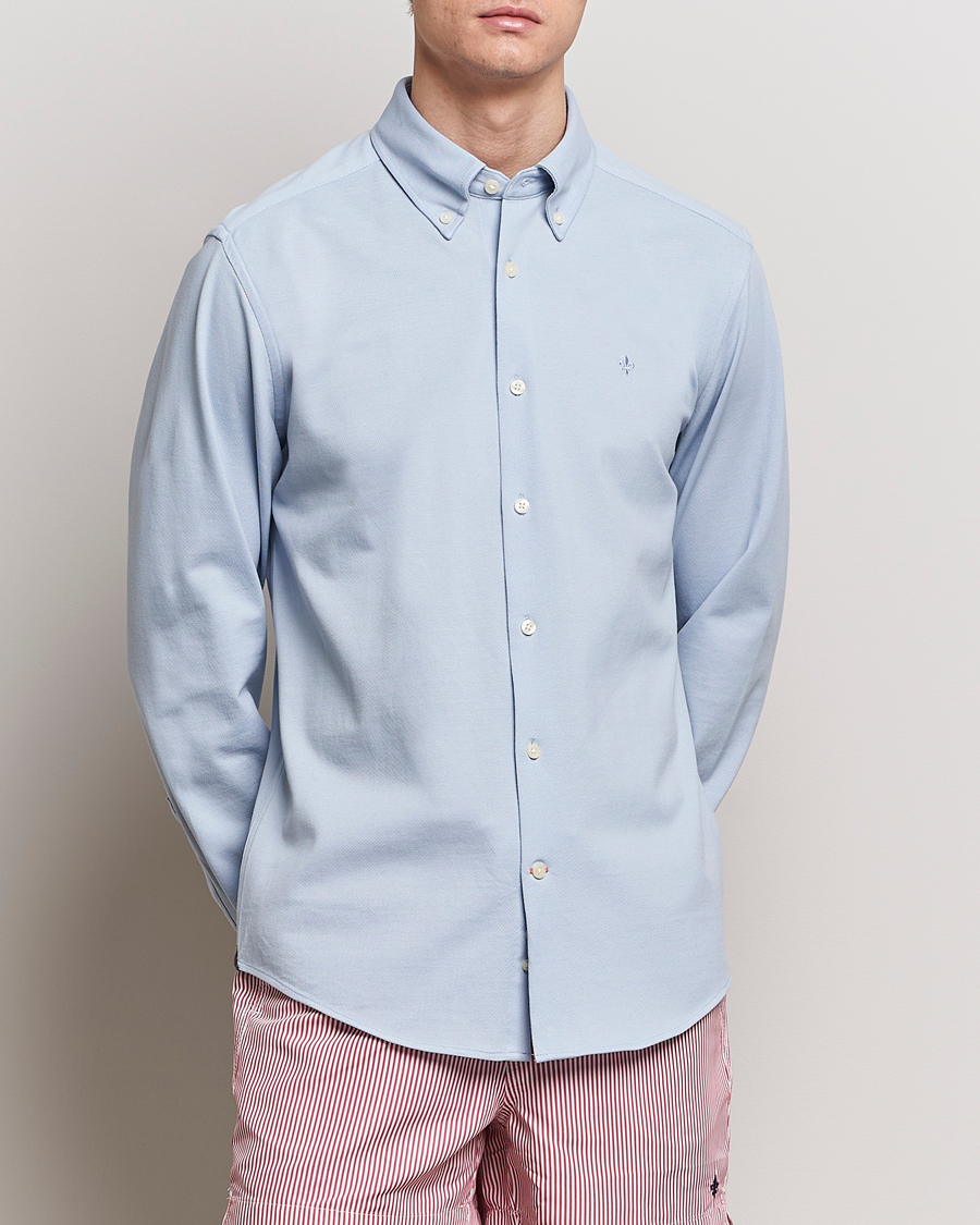 Heren | Poloshirts | Morris | Eddie Slim Fit Pique Shirt Light Blue