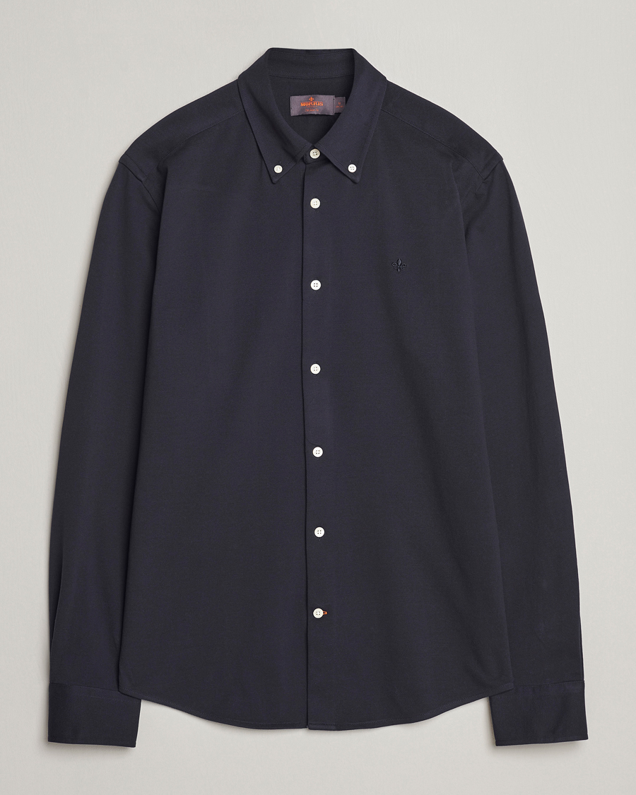 Heren | Overhemden | Morris | Eddie Slim Fit Pique Shirt Old Blue