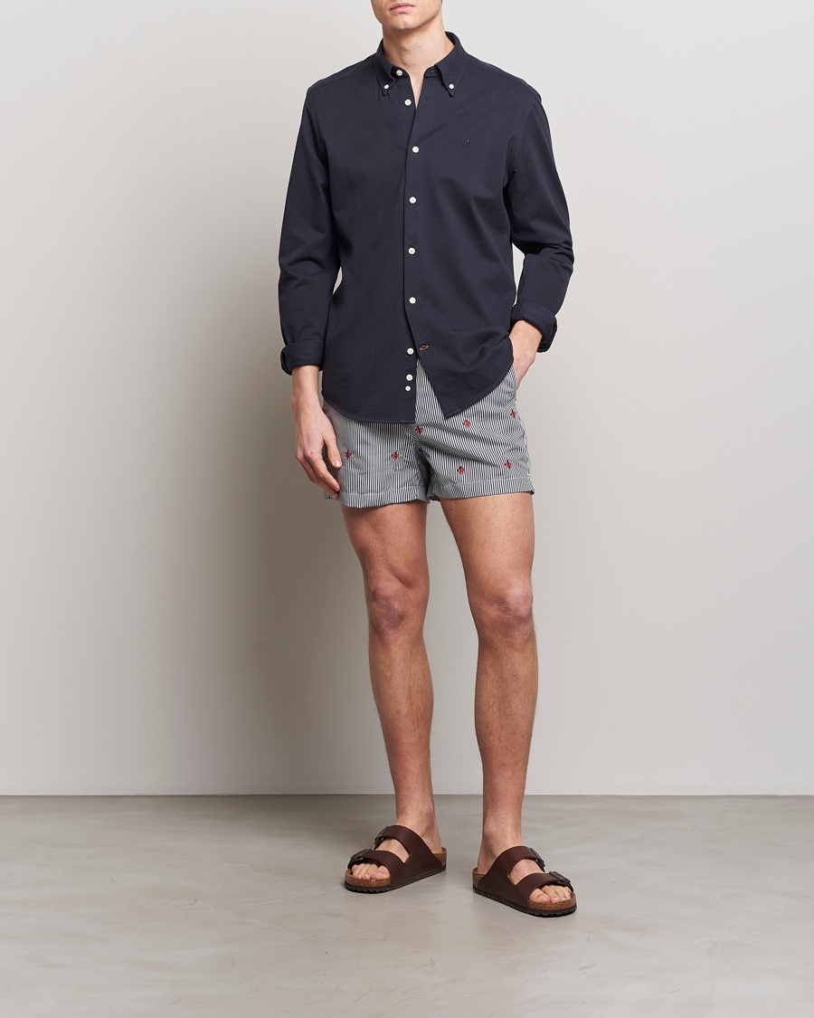 Heren | Overhemden | Morris | Eddie Slim Fit Pique Shirt Old Blue