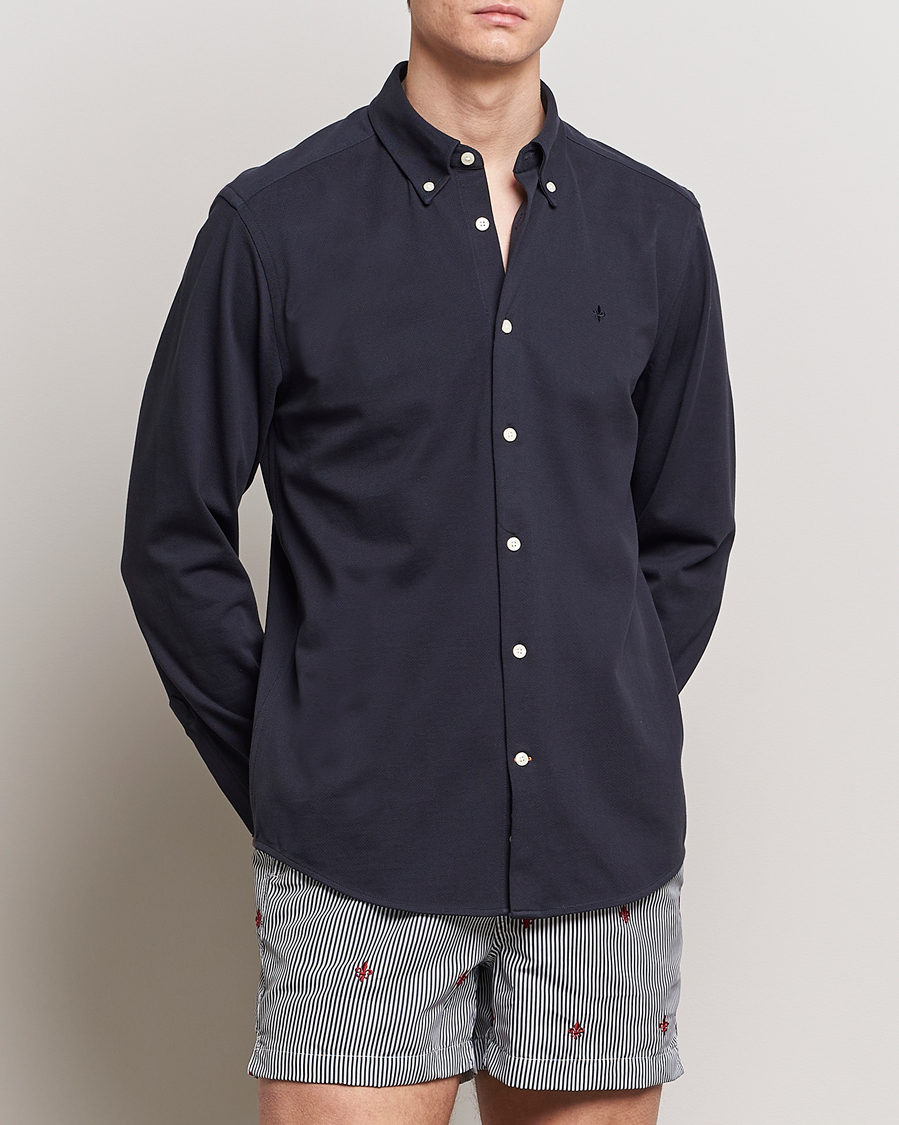 Heren | Overhemden | Morris | Eddie Slim Fit Pique Shirt Old Blue