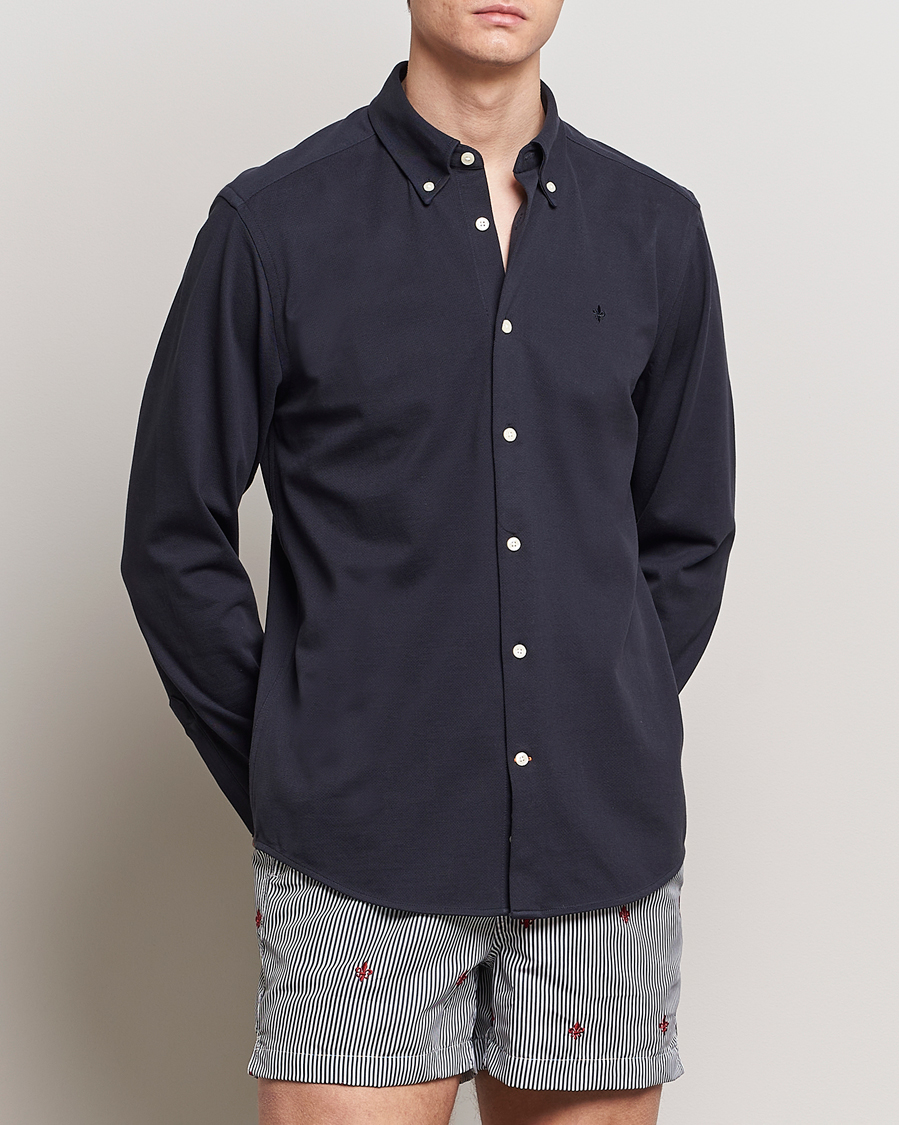 Heren | Casual | Morris | Eddie Slim Fit Pique Shirt Old Blue