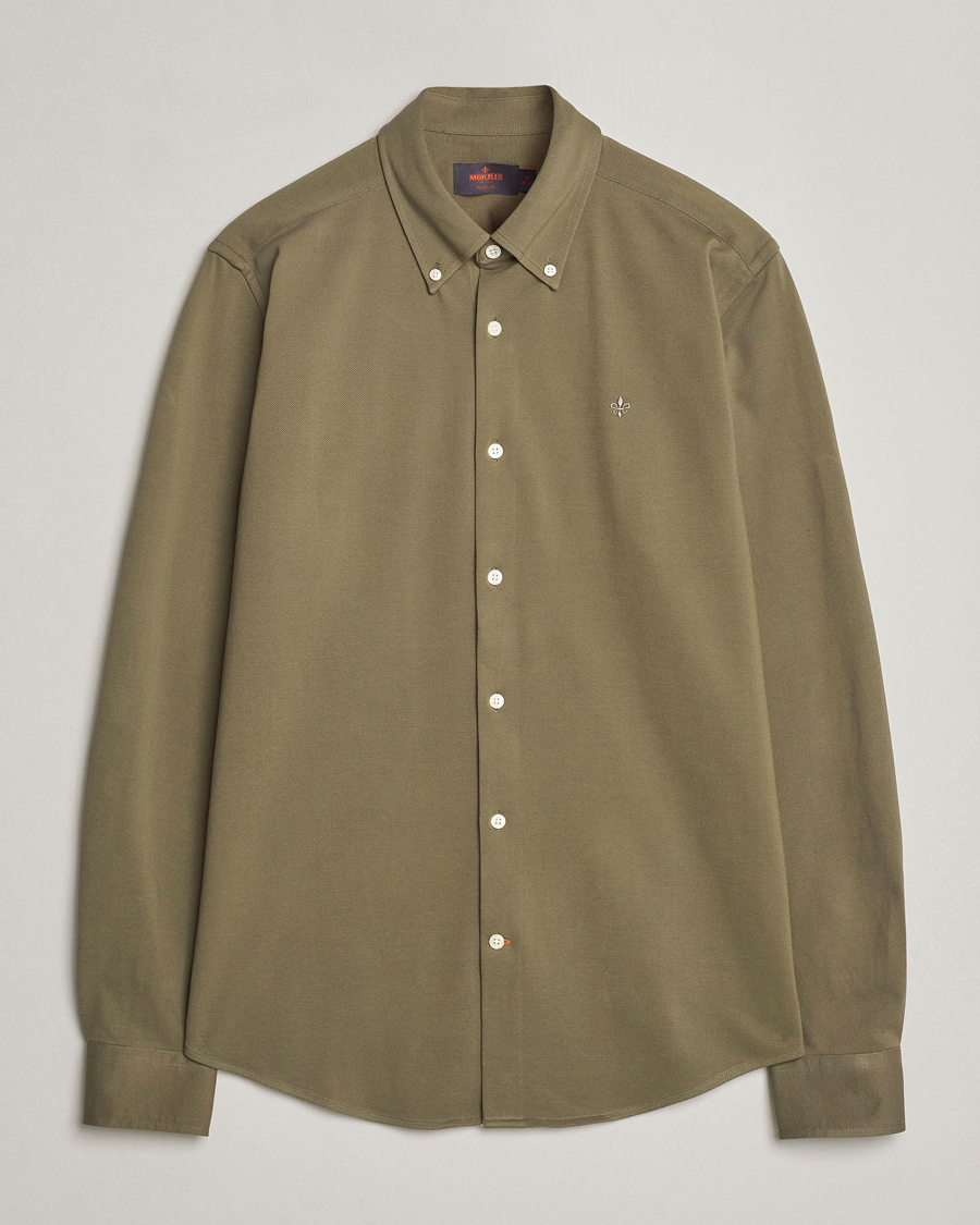 Heren | Overhemden | Morris | Eddie Slim Fit Pique Shirt Olive