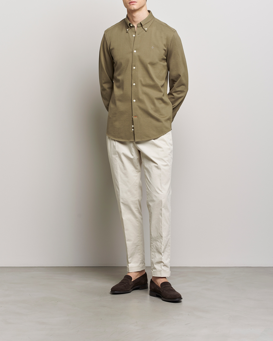 Heren | Overhemden | Morris | Eddie Slim Fit Pique Shirt Olive