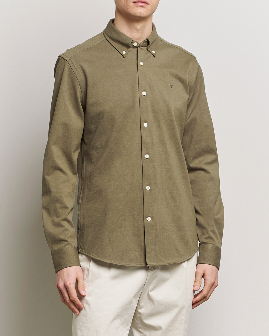 Heren | Overhemden | Morris | Eddie Slim Fit Pique Shirt Olive