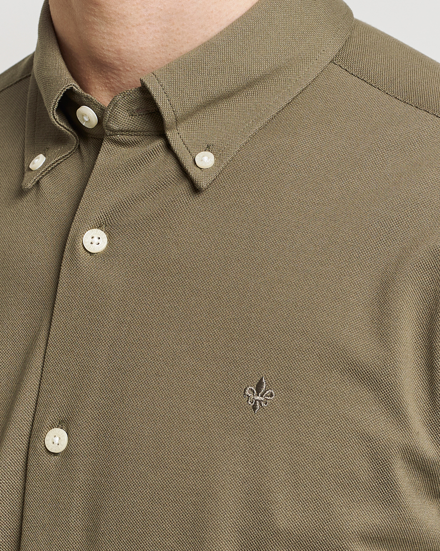 Heren | Overhemden | Morris | Eddie Slim Fit Pique Shirt Olive