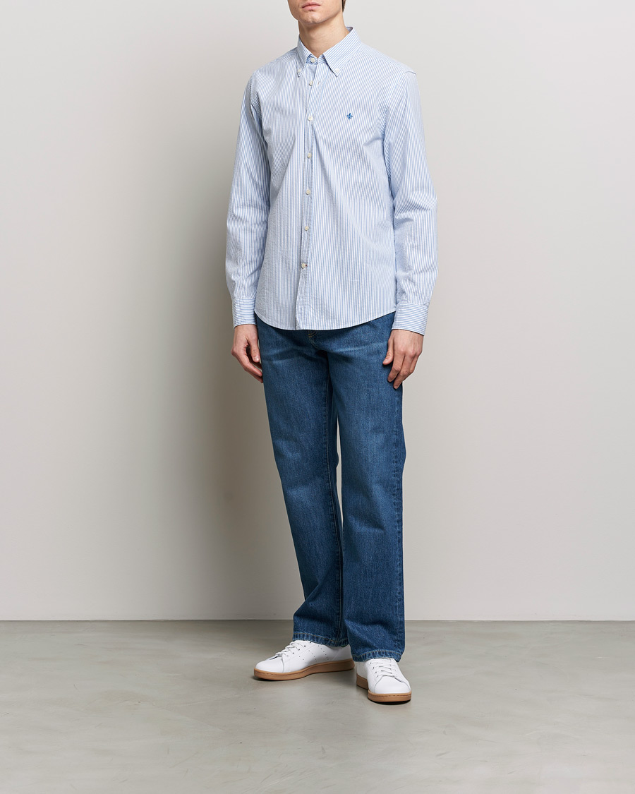 Heren | Overhemden | Morris | Slim Fit Seersucker Shirt Light Blue