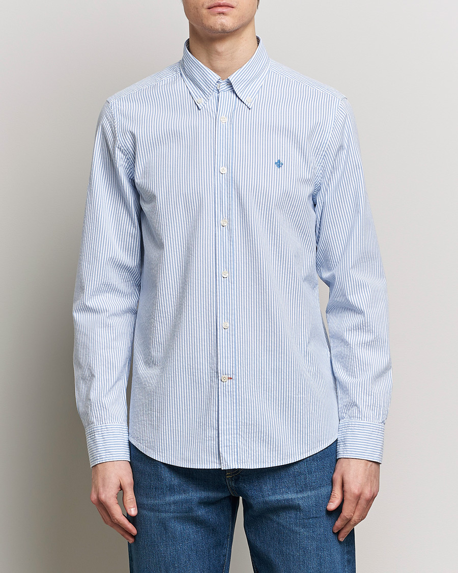 Heren | Overhemden | Morris | Slim Fit Seersucker Shirt Light Blue