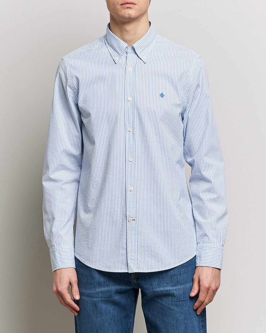 Heren | Casual | Morris | Slim Fit Seersucker Shirt Light Blue