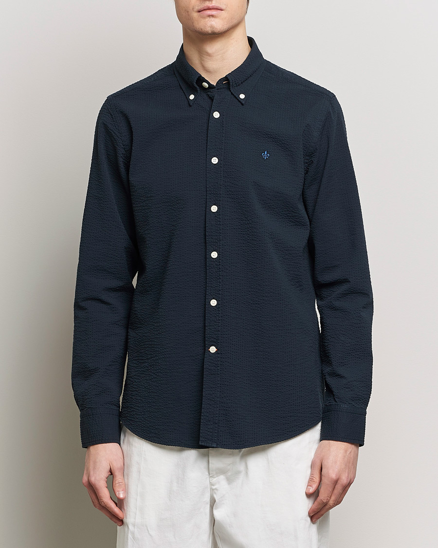 Heren | Casual overhemden | Morris | Slim Fit Seersucker Shirt Navy