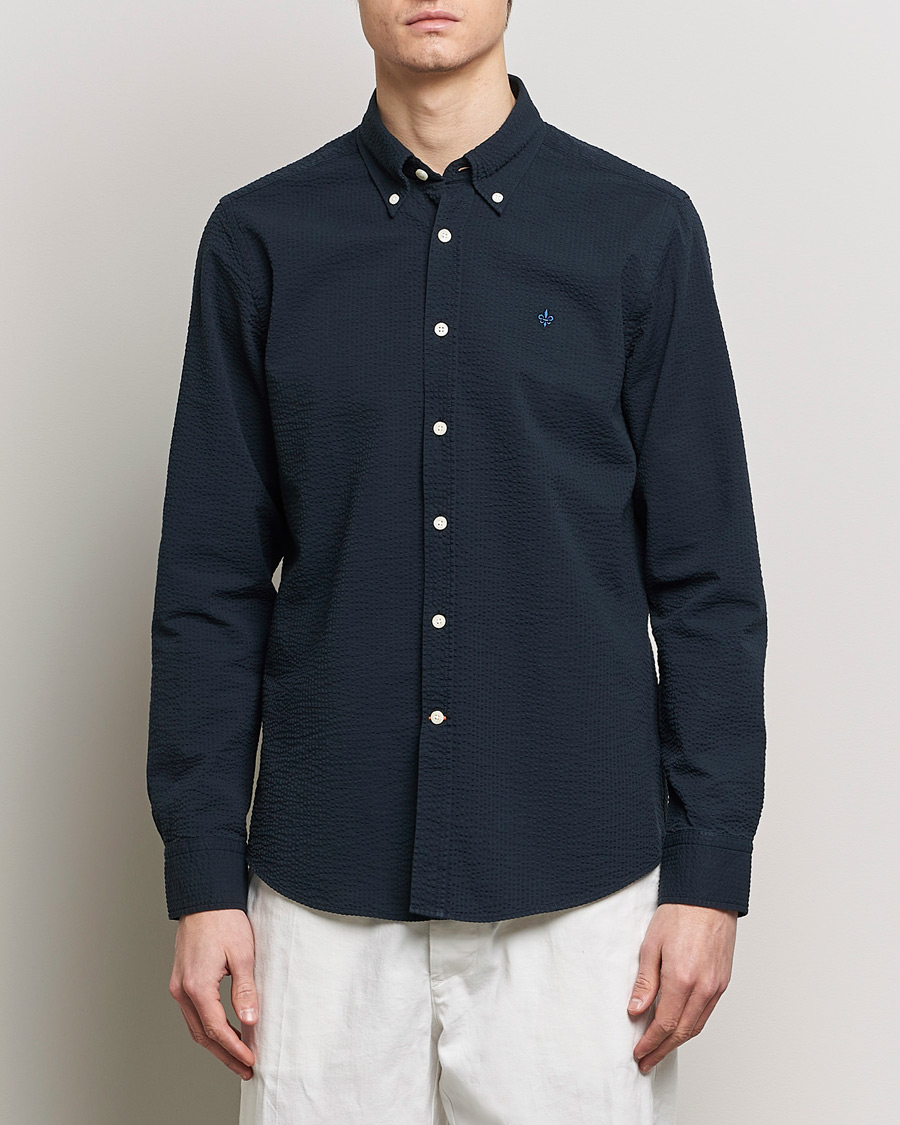 Heren | Casual | Morris | Slim Fit Seersucker Shirt Navy