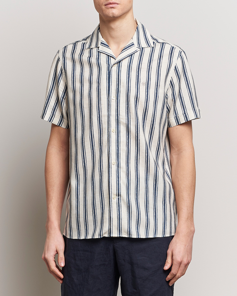 Heren | Overhemden | Morris | Printed Short Sleeve Shirt Navy/Beige