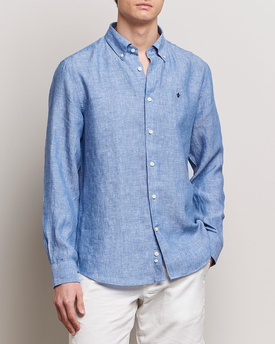 Heren | Casual | Morris | Douglas Linen Button Down Shirt Blue