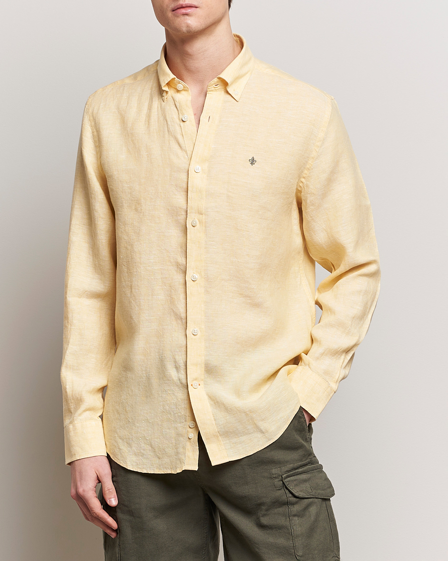 Heren | Linnen overhemden | Morris | Douglas Linen Button Down Shirt Yellow