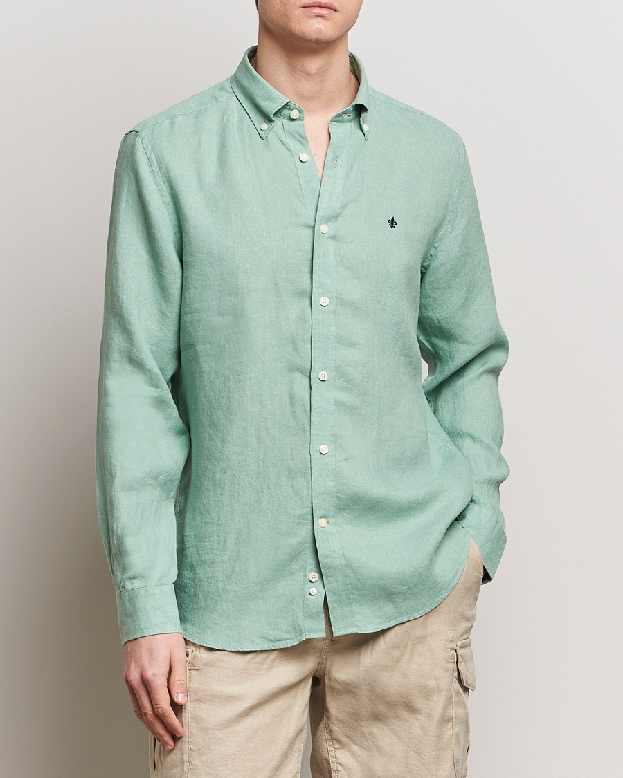Heren | Preppy Authentic | Morris | Douglas Linen Button Down Shirt Light Green