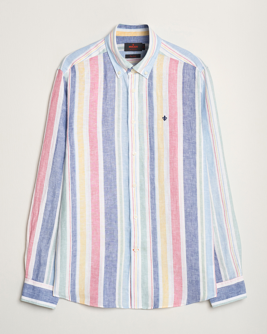 Heren | Overhemden | Morris | Happy Linen Stripe Shirt Light Blue