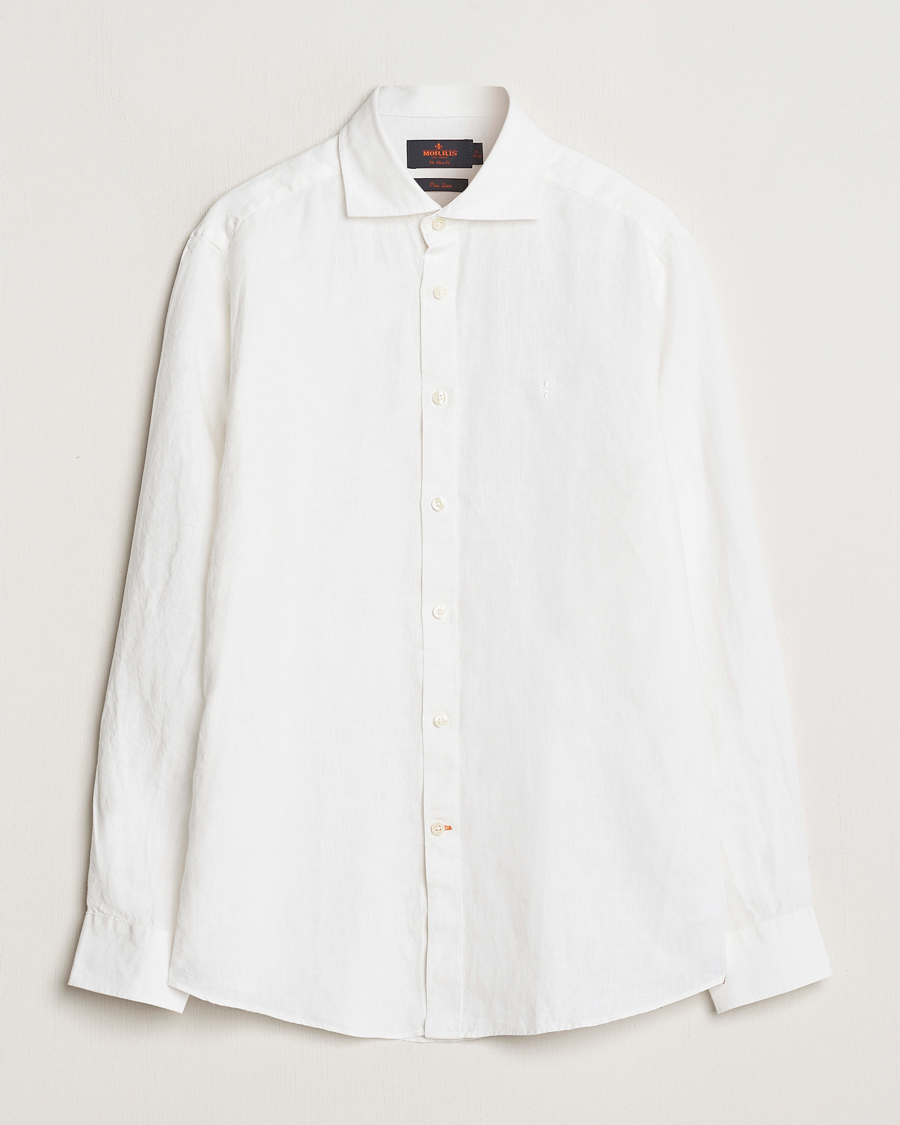 Heren | Overhemden | Morris | Slim Fit Linen Cut Away Shirt White