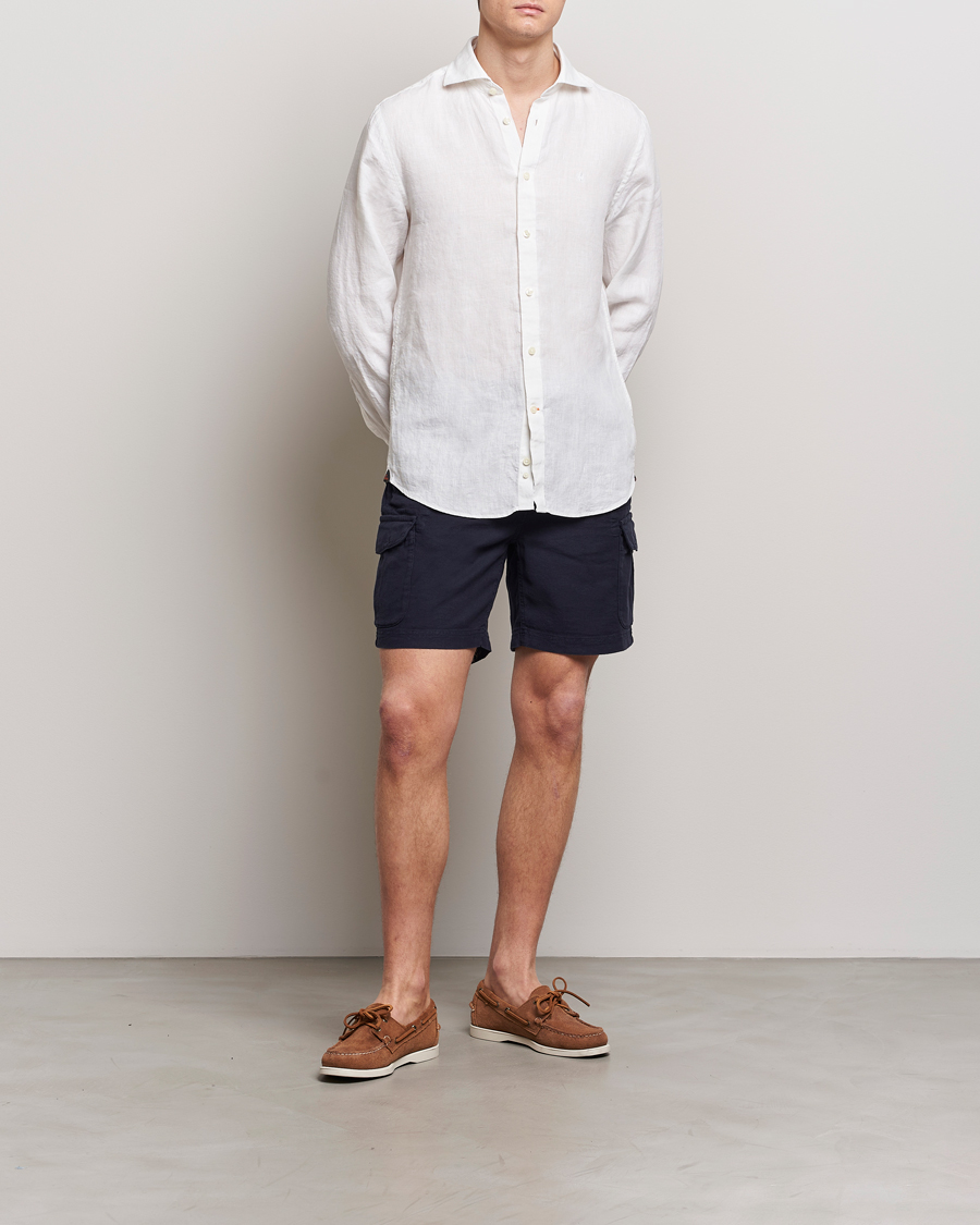 Heren | Overhemden | Morris | Slim Fit Linen Cut Away Shirt White