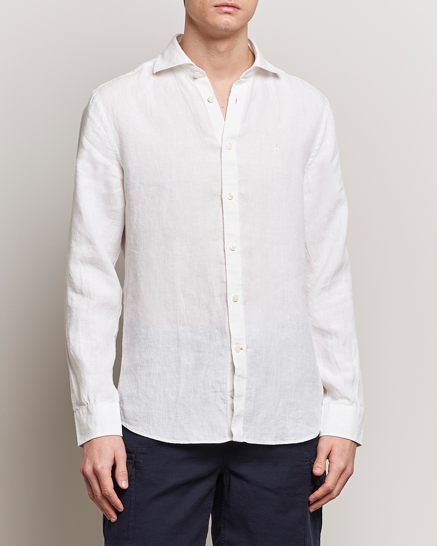 Heren | Morris | Morris | Slim Fit Linen Cut Away Shirt White