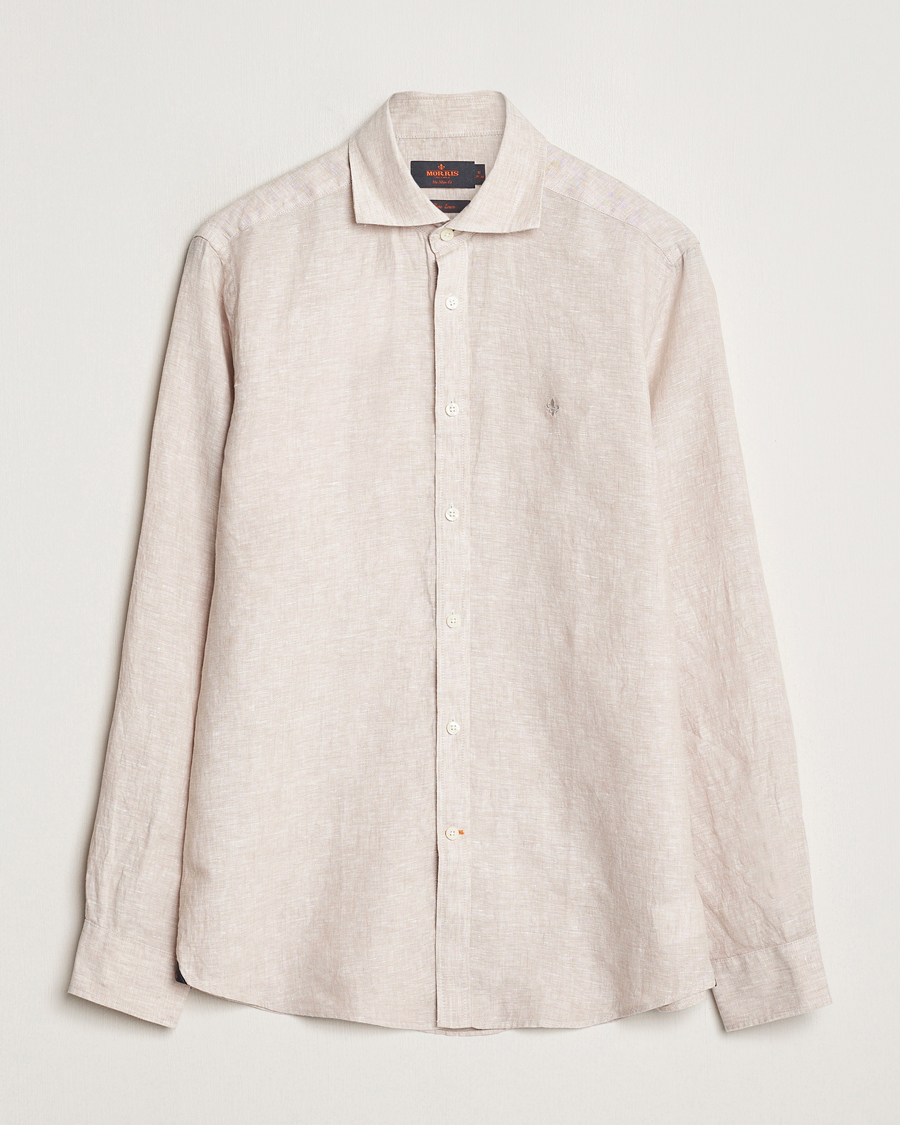 Heren | Overhemden | Morris | Slim Fit Linen Cut Away Shirt Khaki