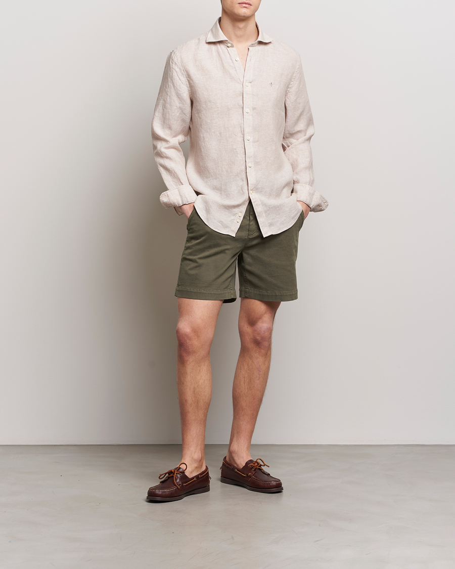 Heren | Overhemden | Morris | Slim Fit Linen Cut Away Shirt Khaki