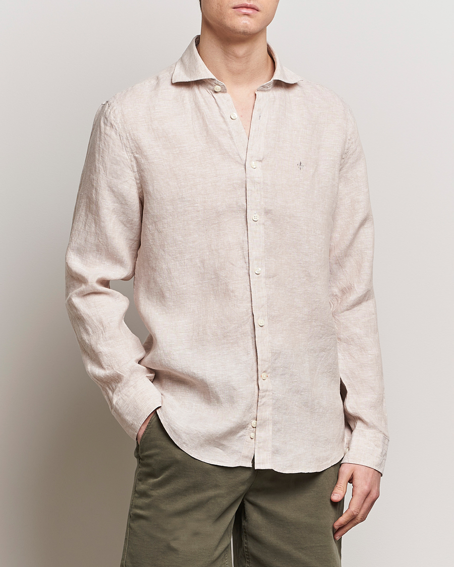 Heren | Casual | Morris | Slim Fit Linen Cut Away Shirt Khaki