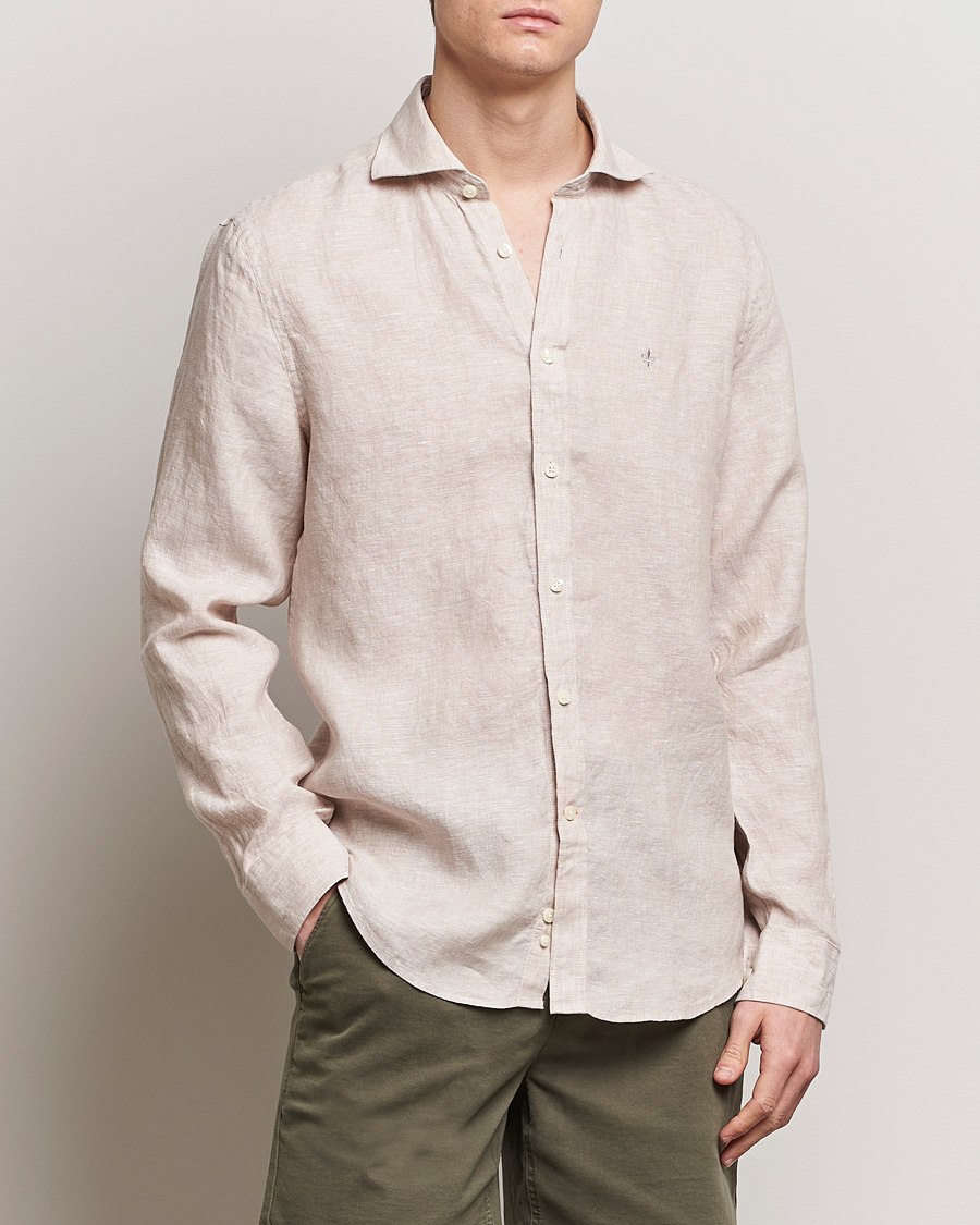 Heren | Overhemden | Morris | Slim Fit Linen Cut Away Shirt Khaki