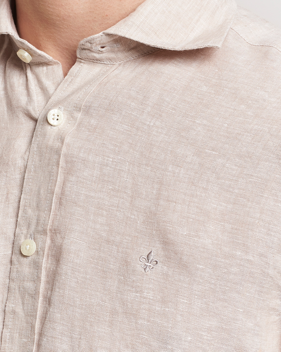 Heren | Overhemden | Morris | Slim Fit Linen Cut Away Shirt Khaki