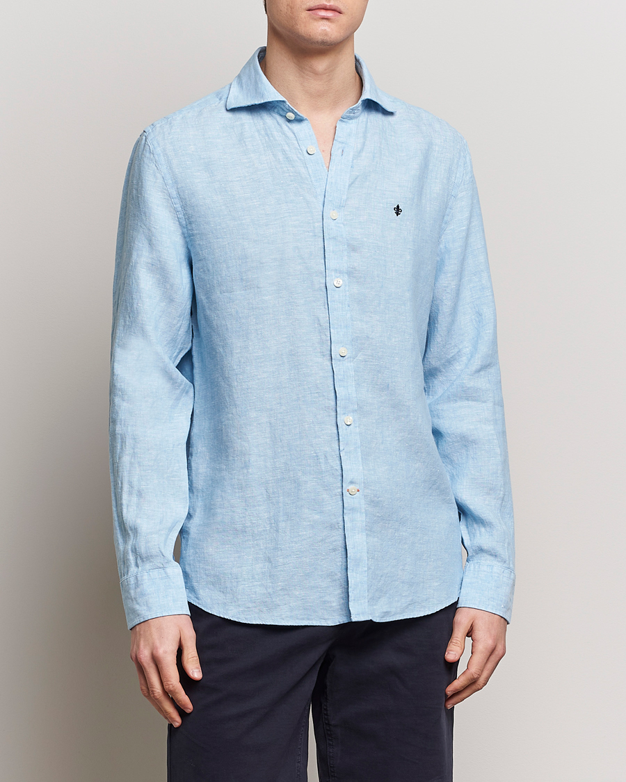 Heren | Casual | Morris | Slim Fit Linen Cut Away Shirt Light Blue