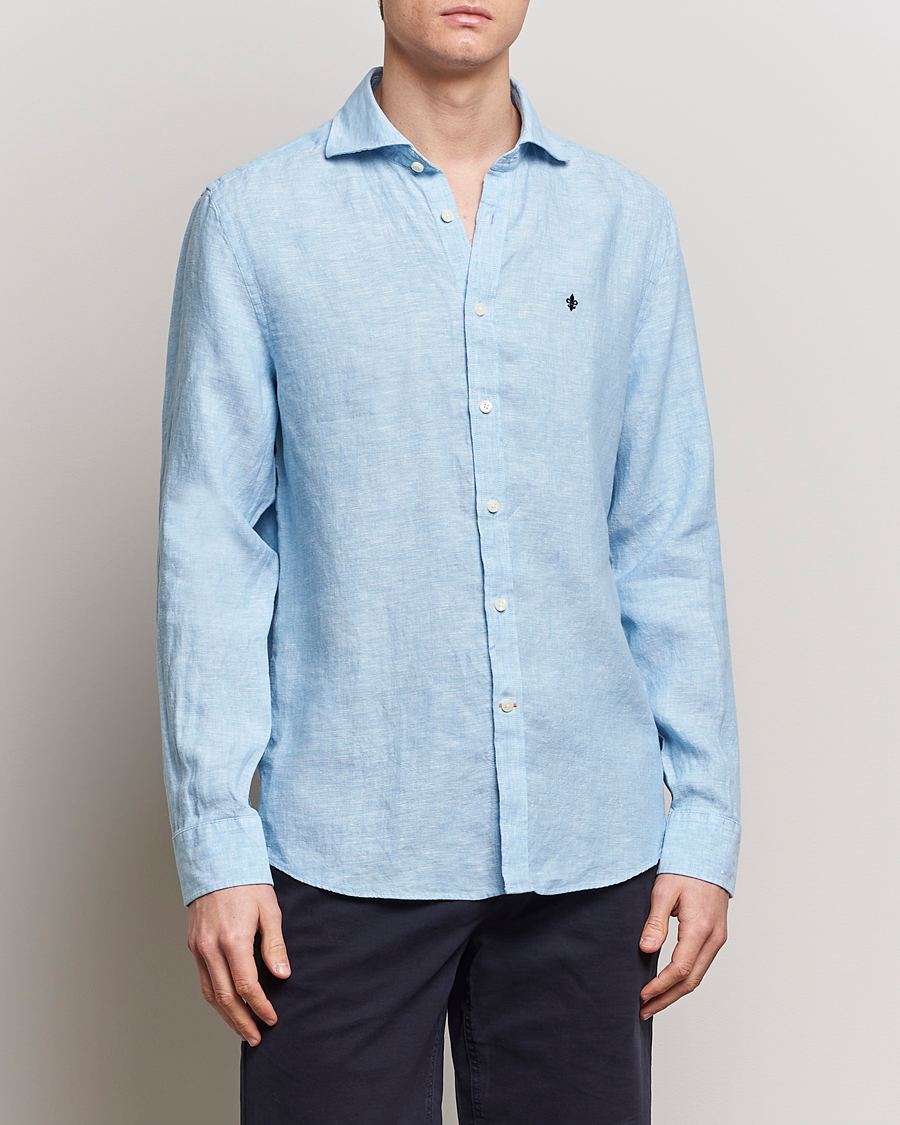 Heren | Nieuws | Morris | Slim Fit Linen Cut Away Shirt Light Blue