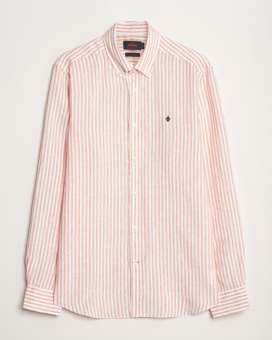 Heren | Overhemden | Morris | Douglas Linen Stripe Shirt Orange