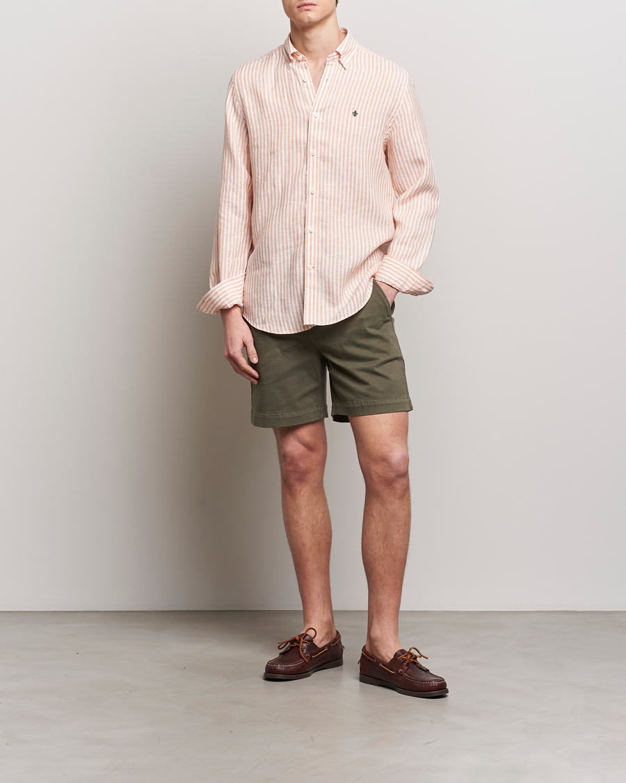 Heren | Overhemden | Morris | Douglas Linen Stripe Shirt Orange