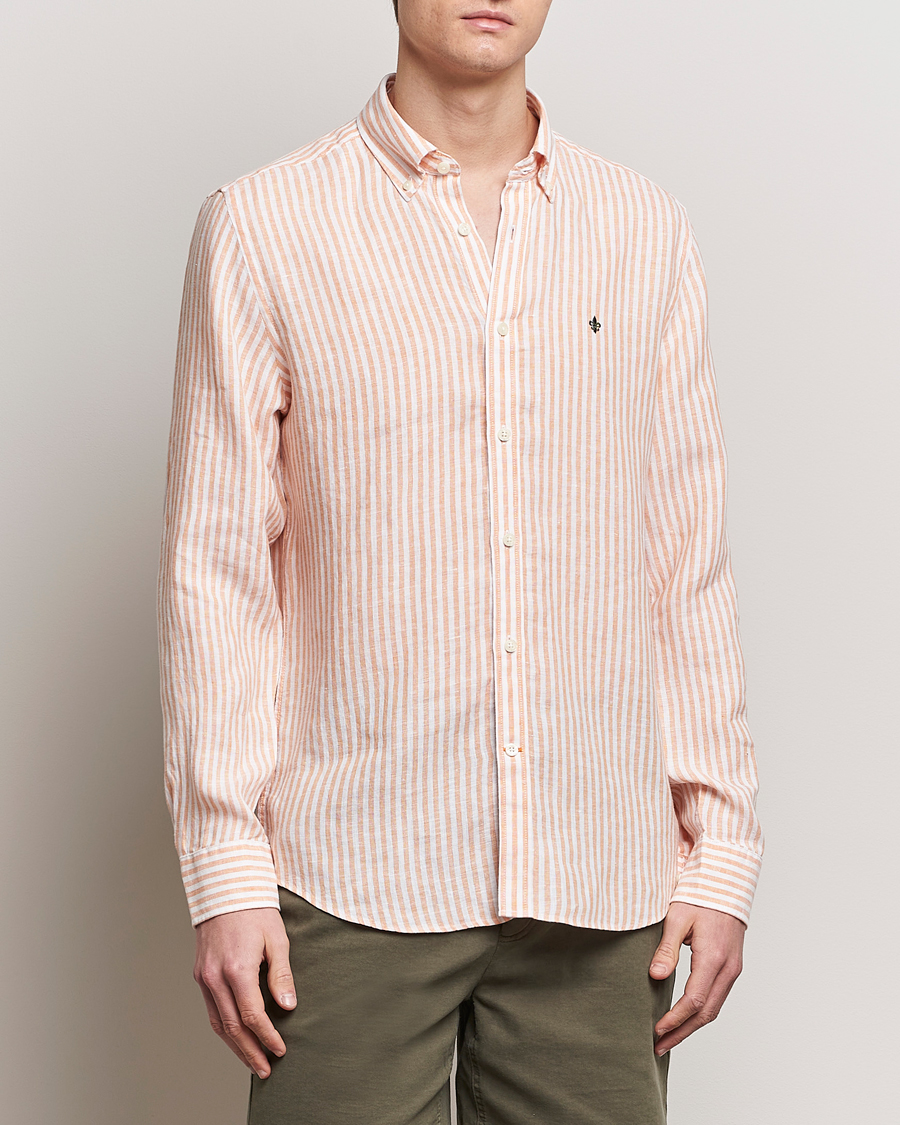Heren | Overhemden | Morris | Douglas Linen Stripe Shirt Orange