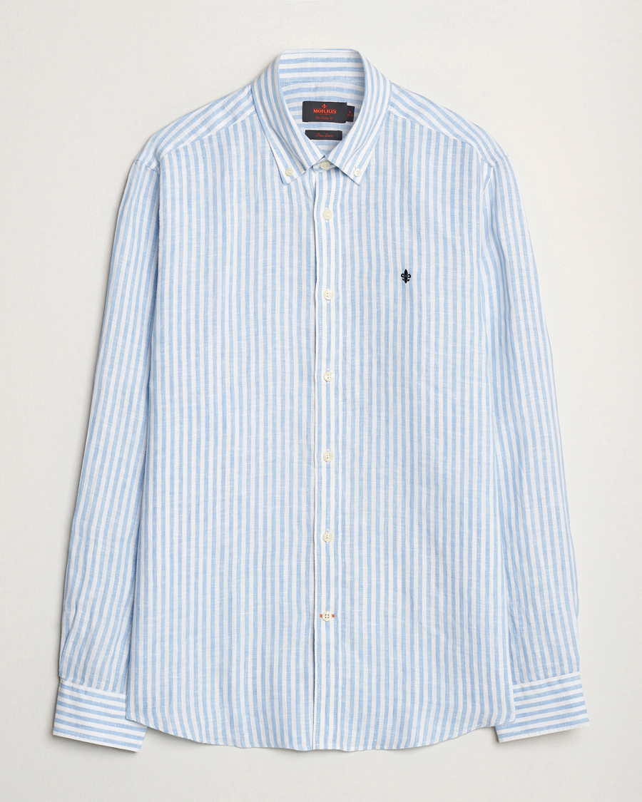 Heren | Overhemden | Morris | Douglas Linen Stripe Shirt Light Blue