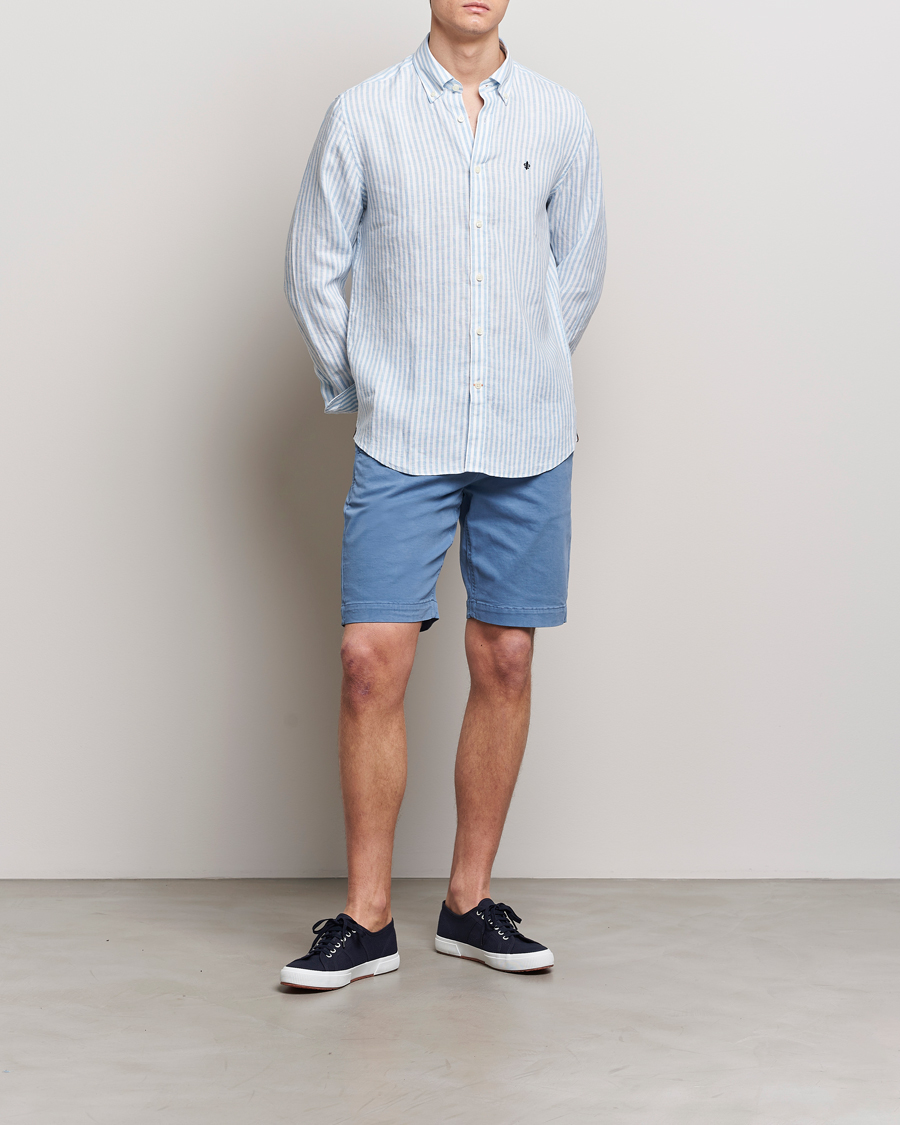 Heren | Overhemden | Morris | Douglas Linen Stripe Shirt Light Blue